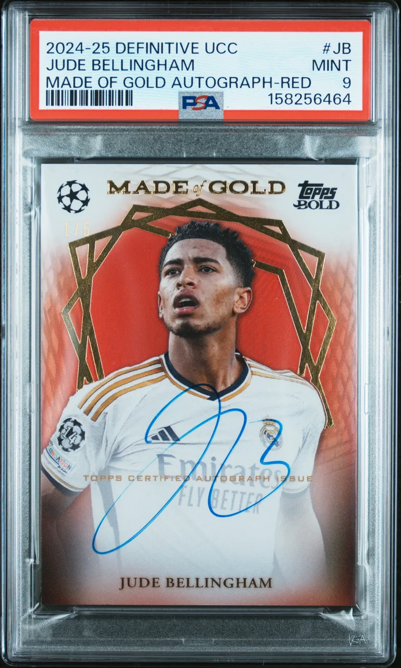 Jude Bellingham Topps Definitive Collection UEFA Club Competitions Made Of Gold Autographs, front
