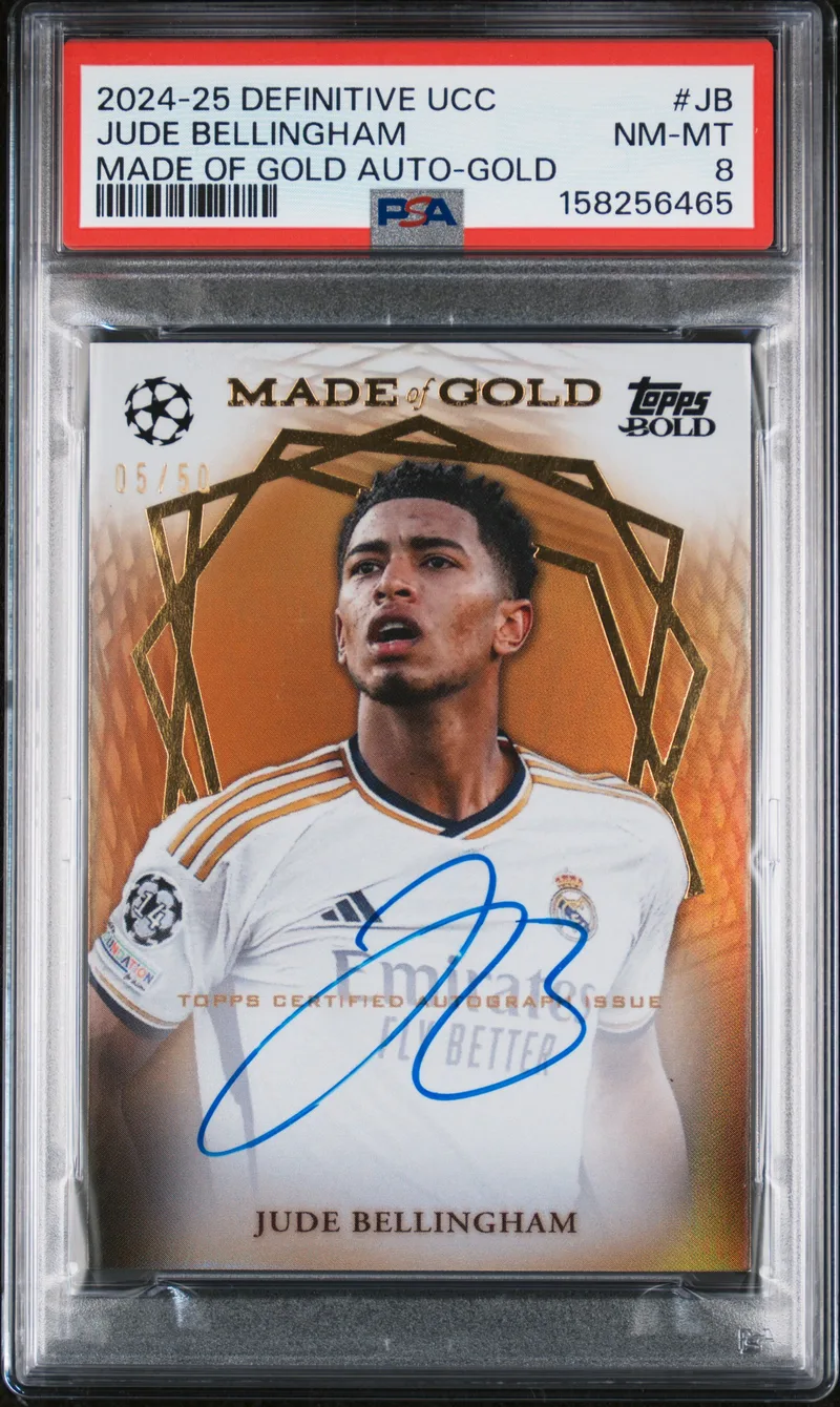 Jude Bellingham Topps Definitive Collection UEFA Club Competitions Made Of Gold Autographs, front